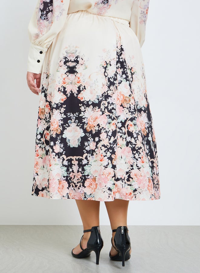 ستايلي تنورة ميدي بنقشة زهور وحافة واسعة مقاس كبير - Image 3